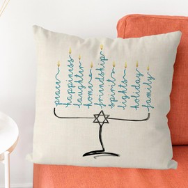 GAGEC Happy Hanukkah Pillow Covers 18 x 18 Inch Menorah Candle Throw Pillow Covers Winter Pillowcase Home Decor Living Room House Decorative Cushion Case for Sofa Couch