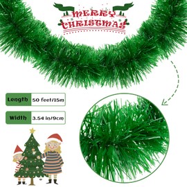Woozettn 50 Feet Christmas Tinsel Garland,Green Garland Christmas Decorations,Artificial Christmas Pine Garland Decoration for Holiday Wedding Party Decoration,Outdoor/Indoor Use
