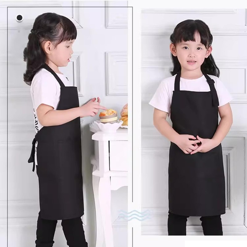 [ふうぐい] 小学生用エプロン 子供用エプロン 調節可能な ポケット2つ付き 撥水材質 汚れ防止 無地 シンプル 着脱簡単