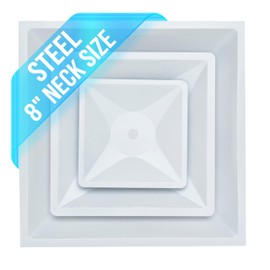 Fits 24x24 Steel T-Bar Drop Ceiling Grid | 2x2 Feet Lay in Steel Air Supply Diffuser with Round 8" [Neck Size] by Handua | 2 Cone | Drop Celing Vent | White | Outer Dimension: 23-3/4" x 23-3/4"