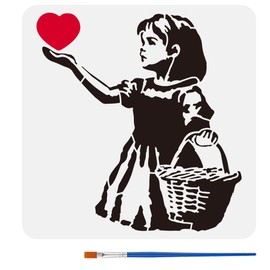 FINGERINSPIRE Stencils for Little Girls with a Brush 30 x 30 cm Reusable Stencils in Banksy Style Girls Basket Heart Decoration Stencil Banksy Theme Template for Wood Walls Floors Furniture