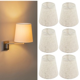 Set of 6 Chandelier Lamp Shades 5 Inch, Mini Barrel Lampshades Clip On for Table Lamp Wall Lamp Replacement, Natural Linen Mini Lamp Shade, 3.5x5x5.5in (Top Height Bottom)