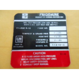 Pontiac 1972 Reproduction Pontiac Frigidaire Air Comp. Decal