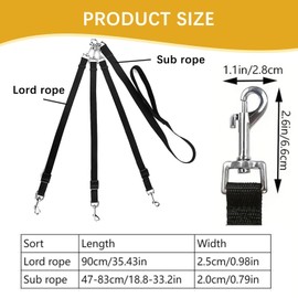 Triple Dog Leash with No-Tangle Design, Adjustable 21.6-31.4 inches, 360° Rotating, Multi-Dog Walker