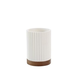 Douceur d'Intérieur, Bicchiere Porta spazzolino (Diametro 8 x 10,8 cm) Niagara, Bianco, poliresina e Acacia