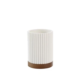 Douceur d'Intérieur, Bicchiere Porta spazzolino (Diametro 8 x 10,8 cm) Niagara, Bianco, poliresina e Acacia