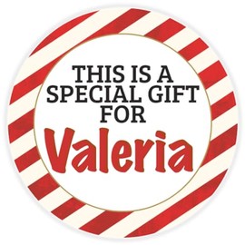This is a Gift for Valeria - 10 Pack Circle Stickers 3 Inch - Candy Cane Merry Christmas Gift Tag Present Tree Holiday Custom Name Santa Claus