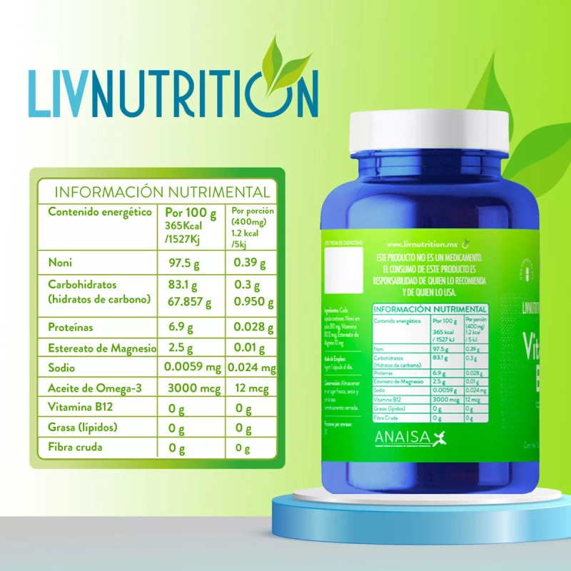 Liv Nutrition- Vitamina B12 Con 60 Cápsulas De 400mg