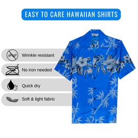 Hawaiian Shirt 35 Mens Bamboo Tree Print Beach Aloha Party Holiday Sky Blue M