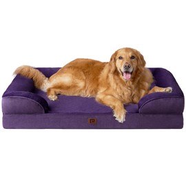 EHEYCIGA Orthopedic Dog Beds for Extra Large Dogs, Waterproof Memory Foam XL Dog Bed with Sides, Non-Slip Bottom and Egg-Crate Foam Big Dog Couch Bed with Washable Removable Cover, Purple