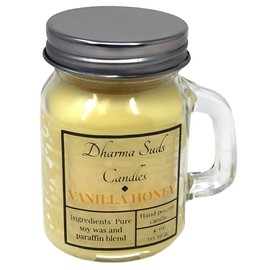 Vanilla and Honey scented candle 4 oz mini mason glass Jar with handle and screw cap, sweet comforting scent of Vanilla and Honey