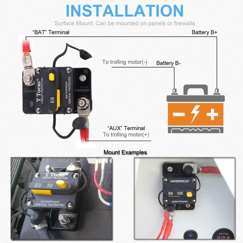 E9 60A Amp Trolling Motor Circuit Breaker with Manual Reset