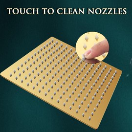 BELLEARLY 16 Inch Large Rainfall Shower Head High Pressure Square Stainless Steel Ceiling Rain Showerhead with Silicone Nozzle, Waterfall Full Body Coverage, Ultra Thin Water Saving, Gold