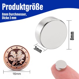 Pack of 120 Mini Magnets, 8 x 3 mm Neodymium Magnets, Small Magnets, Strong Small Magnets, Fridge Magnets, Strong Magnets for Magnetic Board, Pin Board Magnets, Small Mini Magnets for Whiteboard