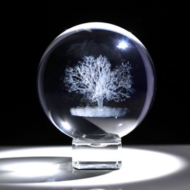 Movdyka 6cm/2.36in. Crystal 3D Tree of Life Figurine Ball with Crystal Stand, Glass Engraved Life Tree Paperweight Gifts for Women Home Collectible Ornaments