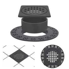 Uni-Green 4” Shower Drain Grate Kit Replacement - Compatible with Schluter Kerdi-Drain Flange - Square Shower Floor Drain with Adjustable Collar - 304 Stainless Steel Grate - Matte Black
