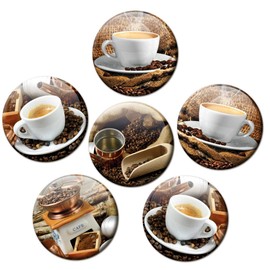 Magnets Coffee Cups Set of 6 Coffee Decoration Gift Set Fridge Magnets for Women Girlfriend Coffee Lovers Strong Large 50 mm Round