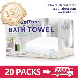 Unifree Disposable Bath Towels, 27.5" x 55", Thick & Superabsorbent, Individually Packed, 5 Ct, Ideal for Camping, Gym, Travel, Barber, Multi-Purpose - Quantity: 20 Packs