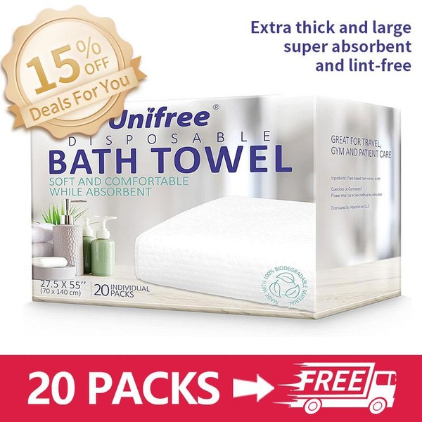 Unifree Disposable Bath Towels, 27.5" x 55", Thick & Superabsorbent,