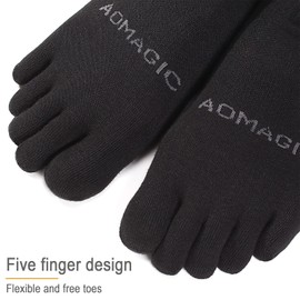 aomagic Men Women Crew Toe Socks for Hiking Running, Athletic Finger Socks Soft Comfortable Breathable, Black/White/Gray, Small
