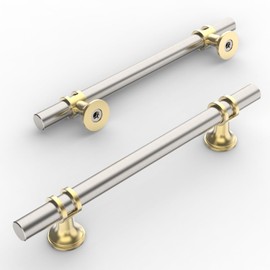 Amerdeco 10 Pack Brushed Satin Nickel and Gold Cabinet Pulls 5 Inch(128MM) Hole Centers Kitchen Cabinet Handles Cabinets Hardware Drawer Pulls AM002