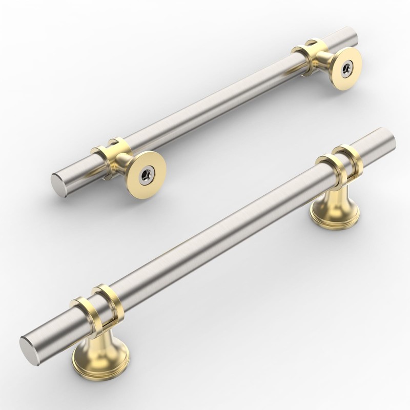 Amerdeco 10 Pack Brushed Satin Nickel and Gold Cabinet Pulls