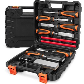 Formones Cincel Gubia para Madera de Alta Calidad con Afilador Lapices y Estuche Tamaño 6/13/19/25/32/38mm Aleación Cr-V Tratadas Térmicamente | 10 Piezas