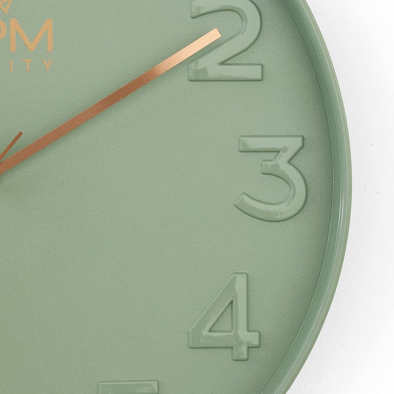 MPM Quality Design Wall Clock, Green, Modern Plastic Clock, Glass,