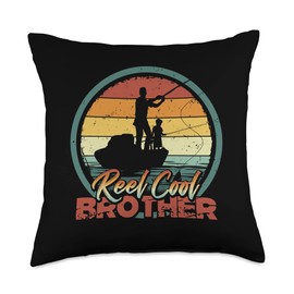 Reel Cool Brother - Retro Fishing Family Throw Pillow