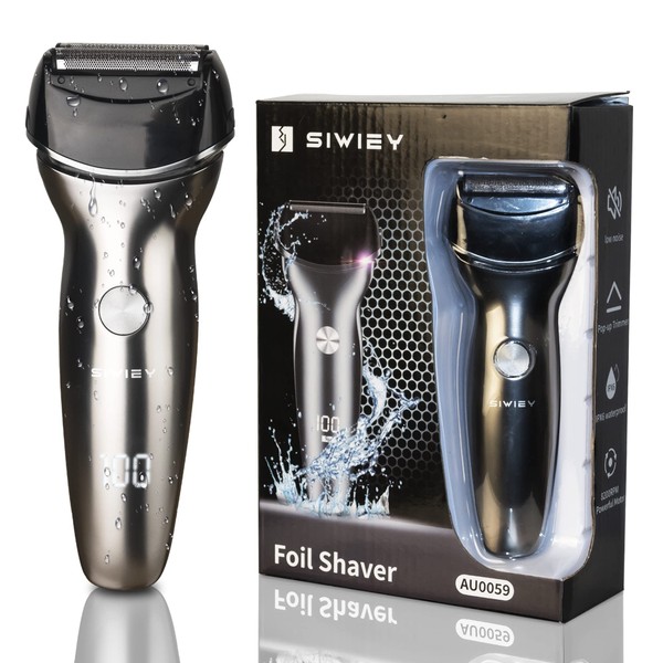 SIWIEY - Afeitadora eléctrica recargable, afeitadora corporal impermeable en seco y húmedo con recortadora de barba emergente, visualización LED, 8200 RPM