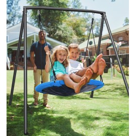 Trekassy 440lb Metal Frame Swing Set for Backyard Saucer Swing Kids Adult Outdoor Playset