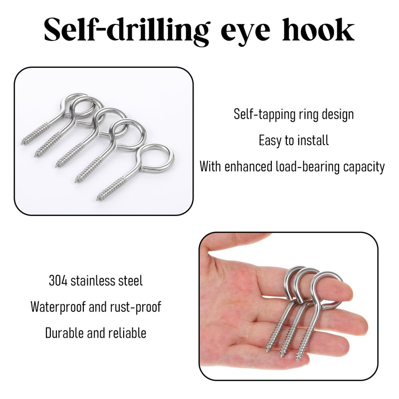 10 Pcs M5 304 Stainless Steel Eye Hooks Screw for