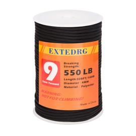 EXTEDRG 550 Paracord 100m 9-Strand 4mm Tent Tarp Outdoor Survival Hiking Camping Rope (Black)