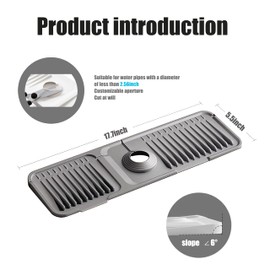 STARGAZ Silicone Faucet Mat for Kitchen Sink,Faucet Draining Mat,Sink Back Splash Guard,Kitchen Rubber Mat,Bathroom Sink Faucet Mat,Soap Dish,Silicone Sink Protector(Grey,17.7”×5.5”)