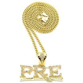 GWOOD PRE Pendant Necklace (GOLD COLOR WITH 24 INCH CUBAN CHAIN)