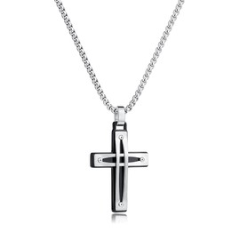 LUCKY2+7 Cross Necklace for Men, Silver Stainless Steel Mens Jesus Cross Pendant Adjustable Chain