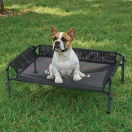 Gardner Pet Elevated Dog Bed for Small Dog, Outdoor Raised Bed Waterproof Portable Cooling Pet Cot Hammock Bed with 3-Sided Guardrail, Breathable Mesh, Black, 35 Inches