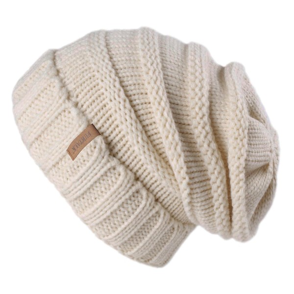 FURTALK Women's Knitted Slouch Beanie Hat, Street Style Chunky Knit Winter Hat, Classic Soft Winter Beanie - beige