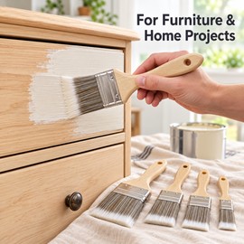 5-Piece Wide Paint Brush Set – Synthetic Fiber Flat and Angled Brushes with Wood Handles for Painting Furniture Crafts and DIY