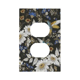 SgEdao Decorative Outlet Covers Rustic Wihte Blue Flower Hummingbird 1 Gang Duplex Light Switch Cover Plate Wall Plates for Electrical Outlets Switchplate Faceplate for Bedroom Home Decor