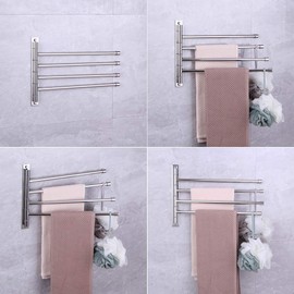 kimzcn Towel Holder Swing Out Towel Bar Stainless Steel Bathroom Hand Towel Rack 4-Bar Folding Arm Swivel Hanger Wall Mount Polished Finish