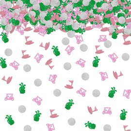 100pcs Golf Confetti, Pink Glitter Hole In One 1st Birthday Table Confetti, Golf Paper Cut Outs for Sport Themed Birthday/Baby Shower Party Table Decoration
