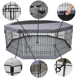 PETIME Foldable Metal Dog Exercise Pen/Pet Puppy Playpen Kennels Yard Fence Indoor/Outdoor 8 Panel 24" W with Top Cover and Bottom Pad (Playpen+Bottom+Top Cover, 8 Panels 36" H)