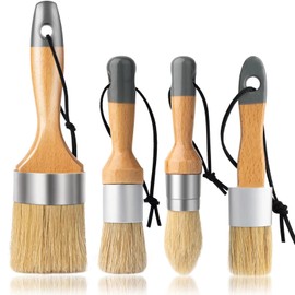 YiBaiBrush Chalk and Wax Paint Brush Furniture Set of 4, Small Round and Large Oval Brush with Natural Bristles, Perfect for Painting or Waxing Furniture, Ideal for Home Decor