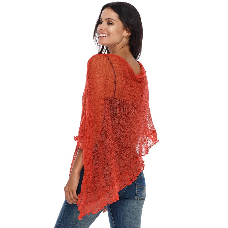SHU-SHI - Women's Poncho Top with Ruffles - Transparent -