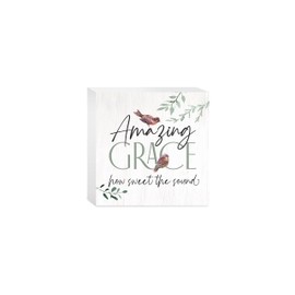 Birds Amazing Grace, Ohio Home & Gift, Wood Block Sign, 5"x5" Freestanding, Shelf or Wall Displayed, Artist Designed Home Décor.