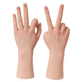 Realistic Silicone Female Hand Reusable Life-size Mannequin Fake Hand for Jewerly Display Tattooing Training and Practice Art Sketch with Nails (Fingers can be Bent)