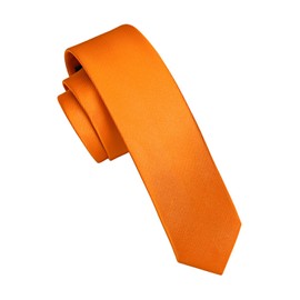 HISDERN Men's Thin Necktie, Solid Color, Business, Wedding, 2.2 inches (5.5 cm), Silk, Washable, Brand, 15 Colors, 10 Orange