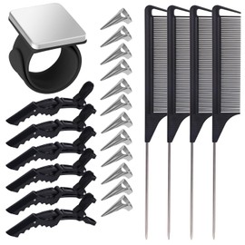 Juego De 23 Herramientas Para Trenzar El Cabello: Pinzas Magnéticas Para La Muñeca, Pinzas Para Seccionar, Peines De Cola De Rata Y Anillos Para Separar El Cabello.