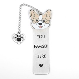 Corgi Dog Bookmark, Cute Metal Corgi Bookmark for Women You Pawsed Here Bookmark Funny Dog Lover Gifts Corgi Gifts for Women Men Reading Birthday (Style 1)